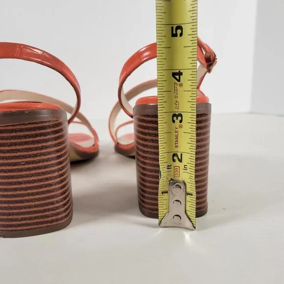 Halston Coral Vegan Leather Croc Pattern Strappy Sandal Block Heels Women Size 9 - Picture 6 of 11